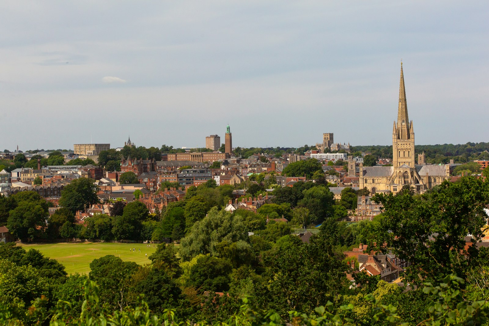 The Norwich skyline with the cathedral spire rising above the city